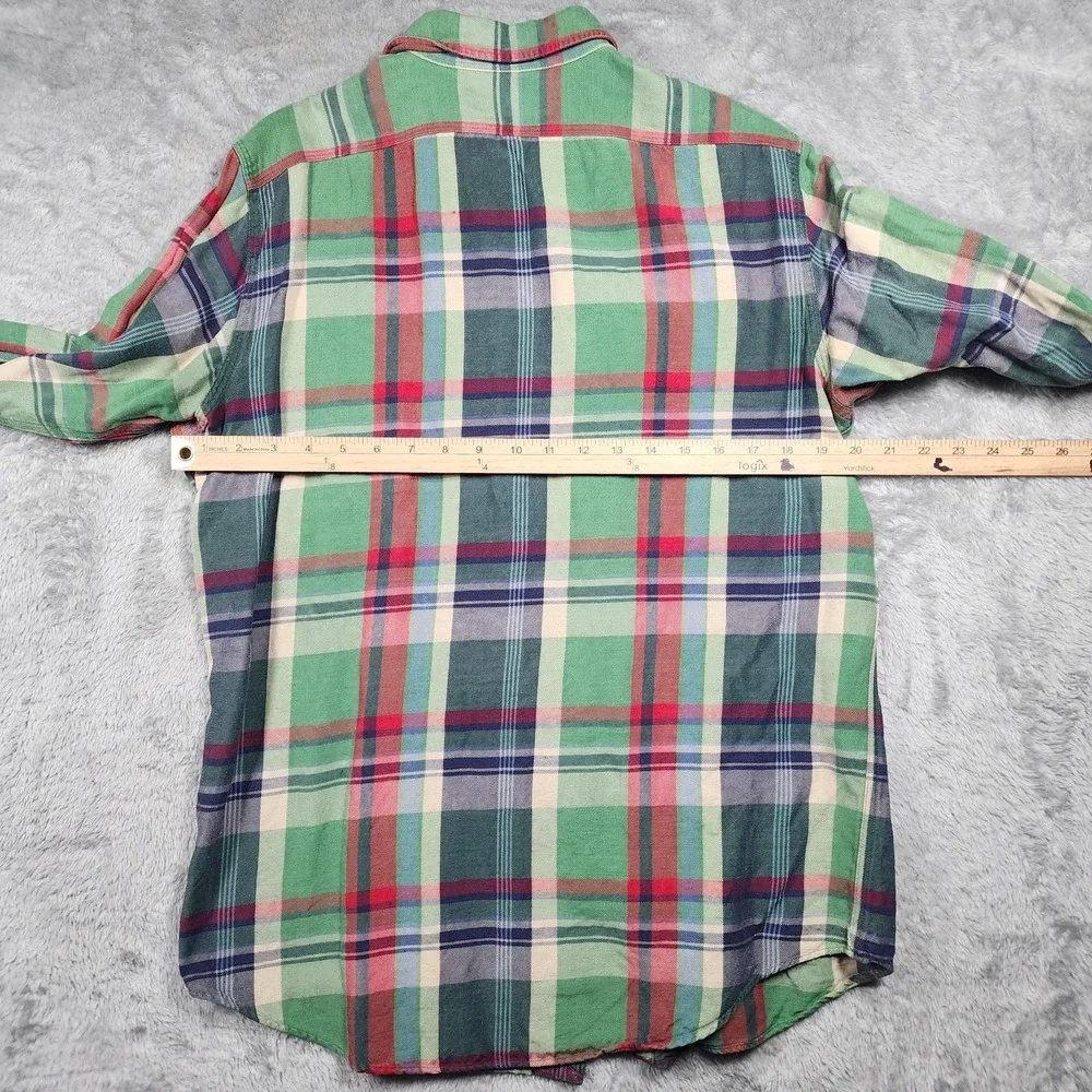 Polo Ralph Lauren Shirt Mens Medium Green Red Madras Plaid Button Down‎ Casual